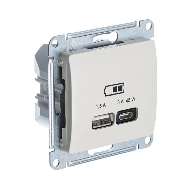 Розетка Schneider Electric Glossa молочный цвет с портами USB Type-A и Type-C GSL000929