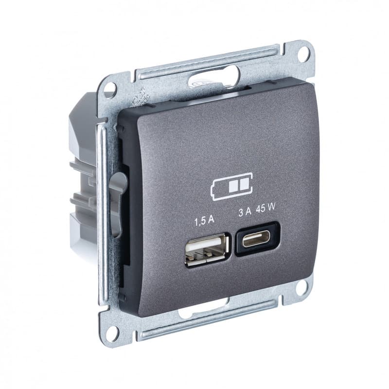 Розетка Schneider Electric Glossa цвет графит с портами USB Type-A и Type-C GSL001329