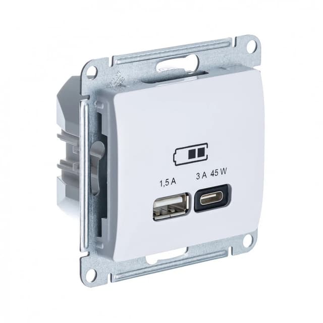 Розетка двойная USB Type-A и Type-C Systeme Electric (Schneider) Glossa, цвет белый