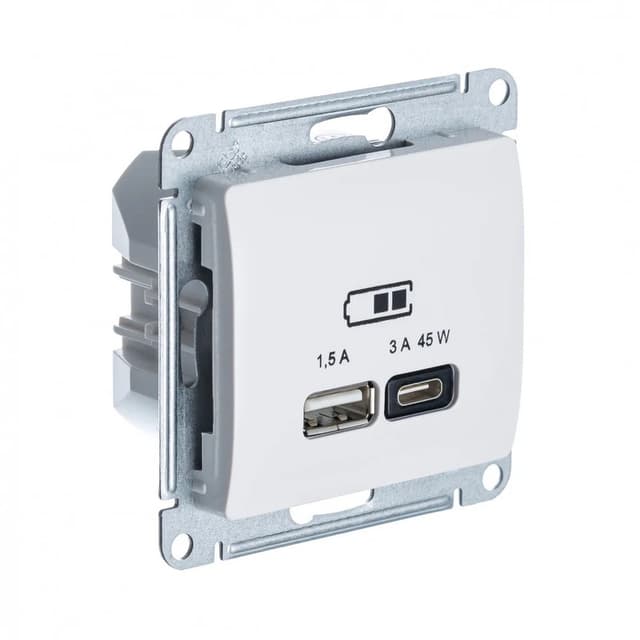 Розетка двойная USB Type-A и Type-C Systeme Electric (Schneider) Glossa, цвет бежевый