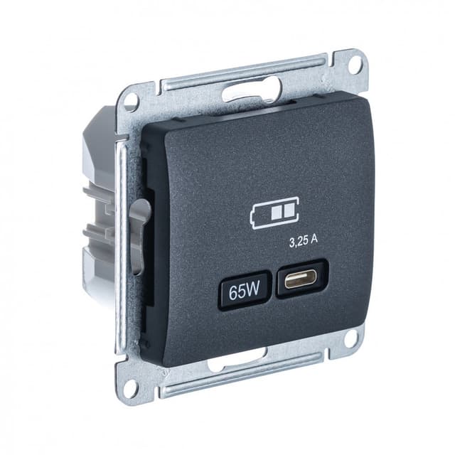Розетка Schneider Electric Glossa антрацит с разъемом USB Type-C для зарядки GSL000727