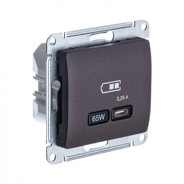 Розетка Schneider Electric Glossa цвет шоколад с разъемом USB Type-C GSL000827