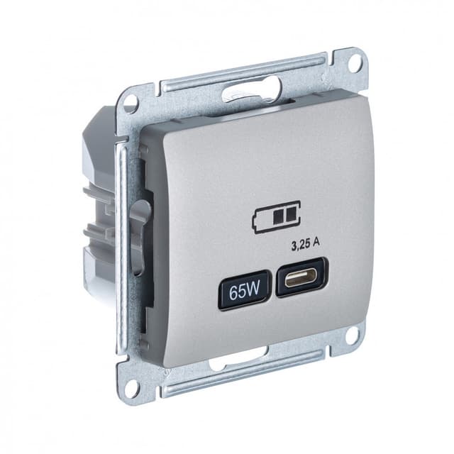 Розетка Schneider Electric Glossa цвет платина с разъемом USB Type-C GSL001227