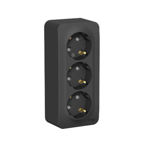 Розетка тройная с заземлением и защитными шторками Systeme Electric Blanca BLNRA011316, цвет антрацит, защита от детей, три разъема с заземлением.