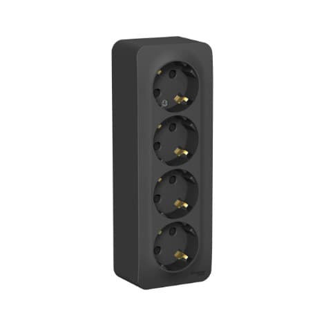 Розетка четверная с заземлением и защитными шторками Systeme Electric Blanca BLNRA011416, цвет антрацит, защита от детей, четыре разъема с заземлением.