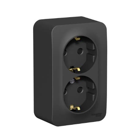 Розетка двойная с заземлением и защитными шторками Systeme Electric Blanca BLNRA011216, цвет антрацит, защита от детей, два разъема с заземлением.