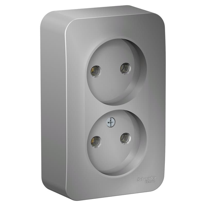 Розетка двойная без заземления Systeme Electric Blanca BLNRA000213, цвет алюминий, для скрытого монтажа, два евроразъема, металлизированный дизайн.