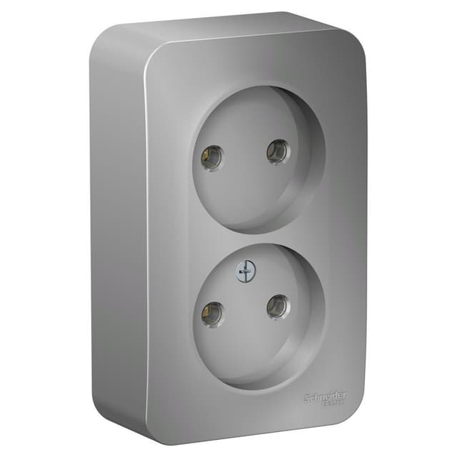 Розетка двойная без заземления Systeme Electric Blanca BLNRA000213, цвет алюминий, для скрытого монтажа, два евроразъема, металлизированный дизайн.