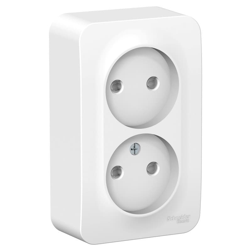 Розетка двойная без заземления с защитными шторками Systeme Electric Blanca BLNRA001211, цвет белый, защита от детей, два разъема, скрытый монтаж.