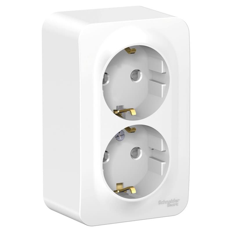 Розетка двойная с заземлением и защитными шторками Systeme Electric Blanca BLNRA011211, цвет белый, защита от детей, два разъема с заземлением.