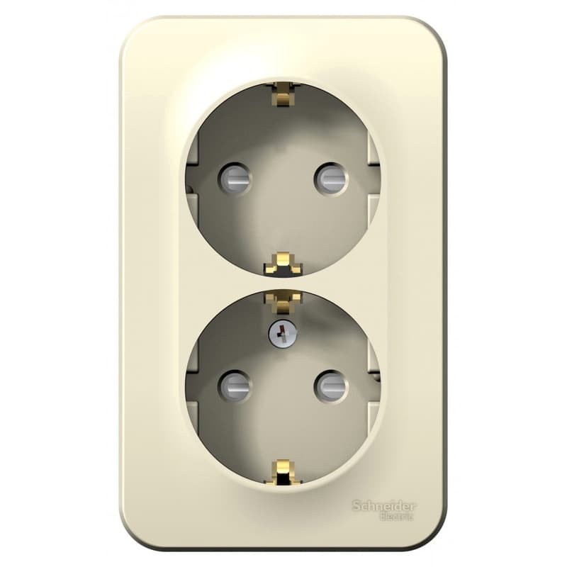 Розетка двойная с заземлением и защитными шторками Systeme Electric Blanca BLNRA011212, цвет молочный.