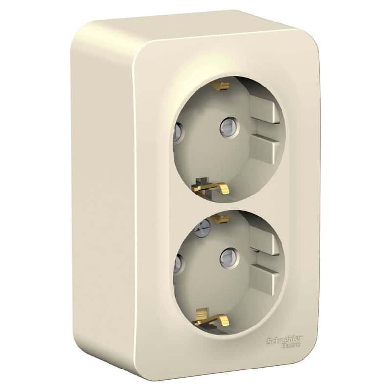 Розетка двойная с заземлением и защитными шторками Systeme Electric Blanca BLNRA011212, цвет молочный, защита от детей, два разъема с заземлением.