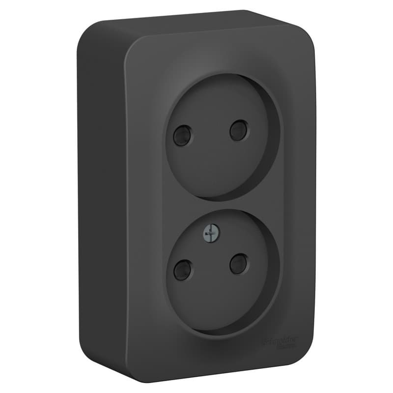 Розетка двойная без заземления с защитными шторками Systeme Electric Blanca BLNRA001216, цвет антрацит, защита от детей, два разъема.