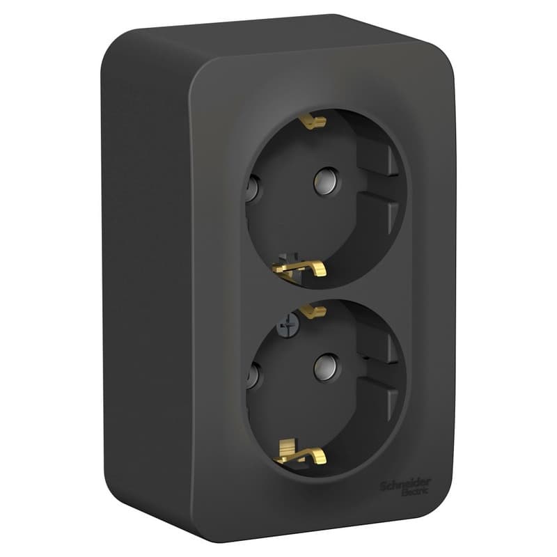 Розетка двойная с заземлением Systeme Electric Blanca BLNRA010216, цвет антрацит, два евроразъема с заземлением.