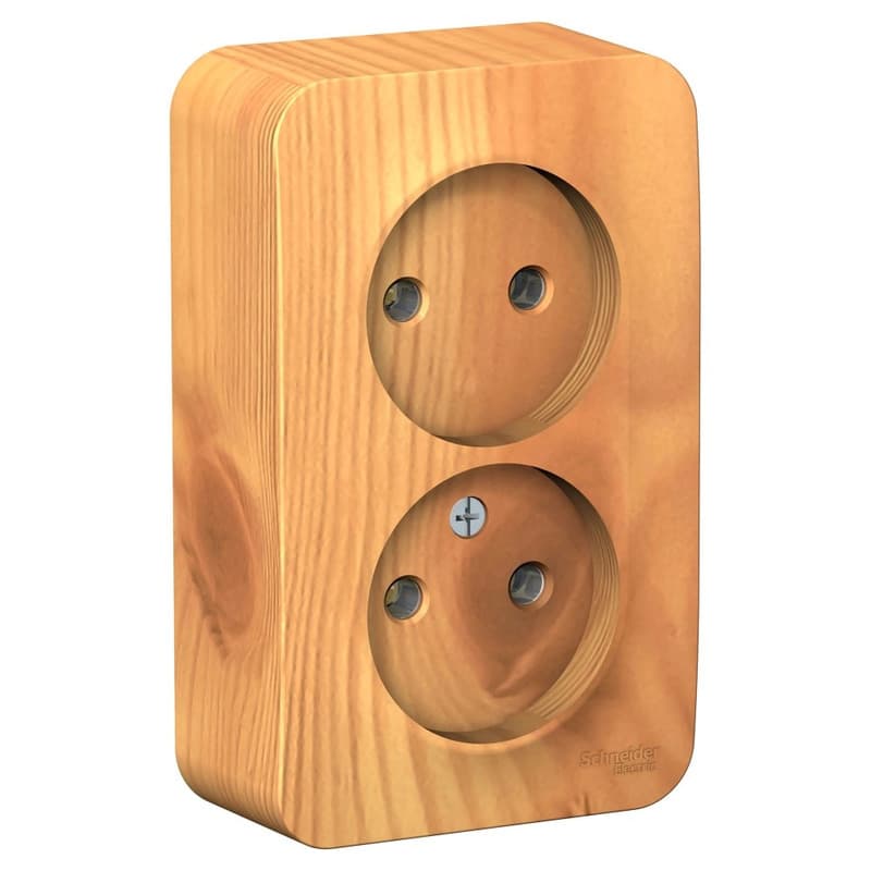 Розетка двойная без заземления Systeme Electric Blanca BLNRA000215, цвет ясень, накладная открытой установки, без защитных шторок.