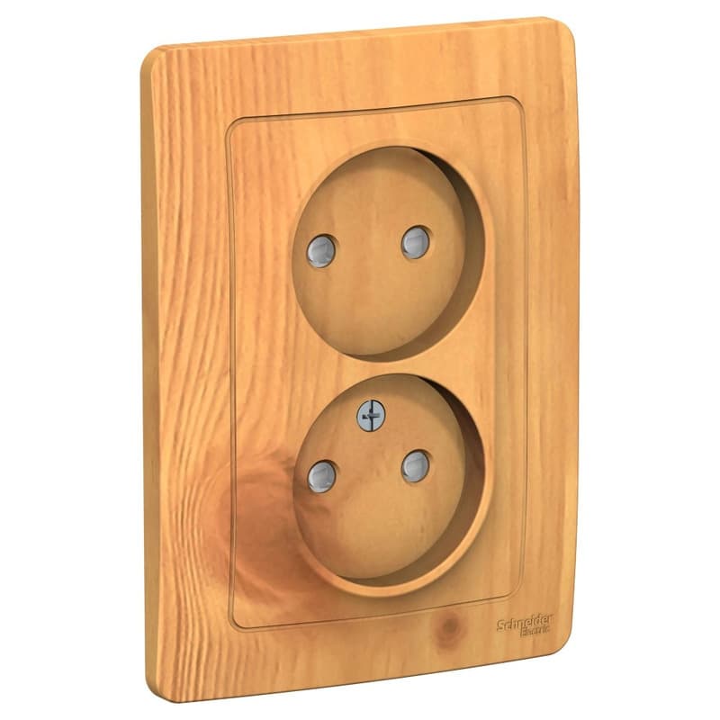 Розетка двойная без заземления с защитными шторками Systeme Electric Blanca BLNRS000125, цвет ясень, защита от детей, два разъема, дизайн под дерево.