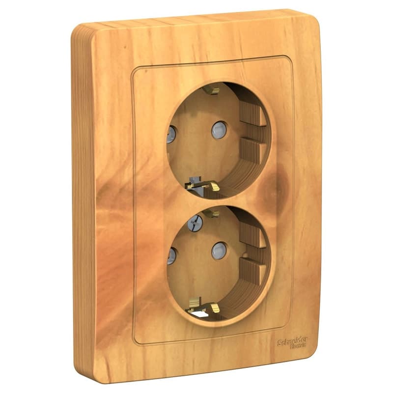 Розетка двойная с заземлением и защитными шторками Systeme Electric Blanca BLNRS001125, цвет ясень, безопасное подключение двух приборов, защита от детей.