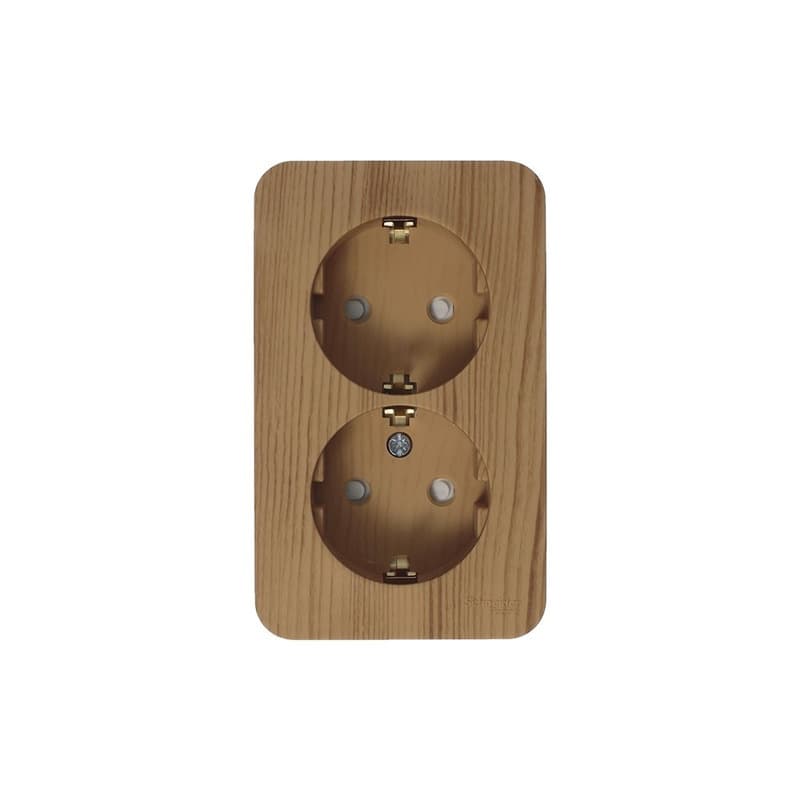 Розетка двойная с заземлением и защитными шторками Systeme (Schneider) Electric Blanca BLNRA011215 (ясень)