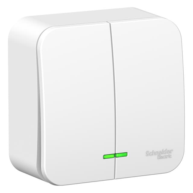 Выключатель двухклавишный с подсветкой Systeme Electric Blanca BLNVA065111, цвет белый, светящиеся клавиши, управление двумя группами света.