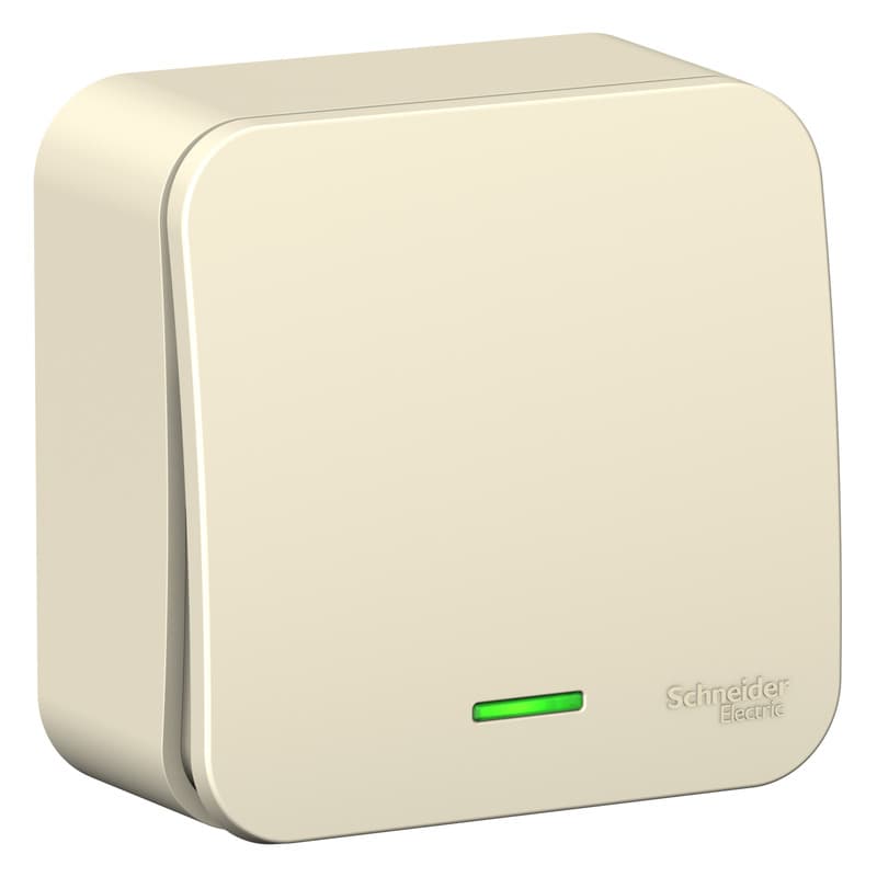 Выключатель одноклавишный проходной с подсветкой Systeme Electric Blanca BLNVA106112, цвет молочный, световой индикатор, управление светом из двух мест.