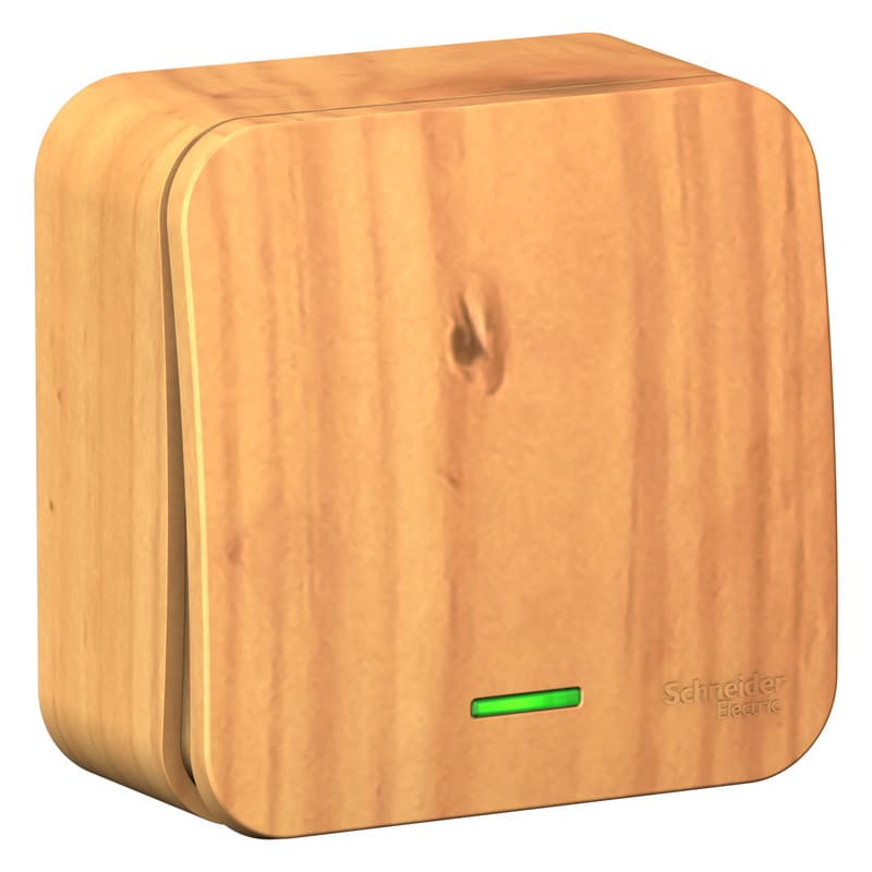 Выключатель одноклавишный с подсветкой Systeme Electric Blanca BLNVA101115, цвет ясень, накладной открытой установки, матовый, с изолирующей пластиной.