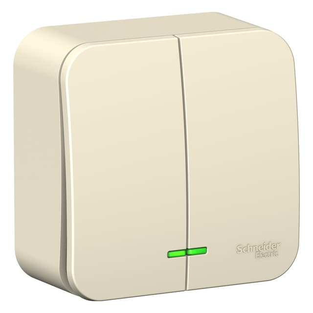 Выключатель двухклавишный с подсветкой Systeme Electric Blanca BLNVA105112, цвет молочный, светящиеся клавиши, управление двумя группами света.