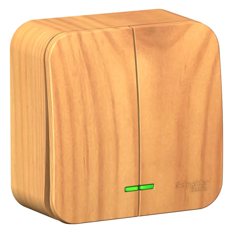 Выключатель двухклавишный с подсветкой Systeme Electric Blanca BLNVA105115, цвет ясень, накладной открытой установки, матовый, с изолирующей пластиной.