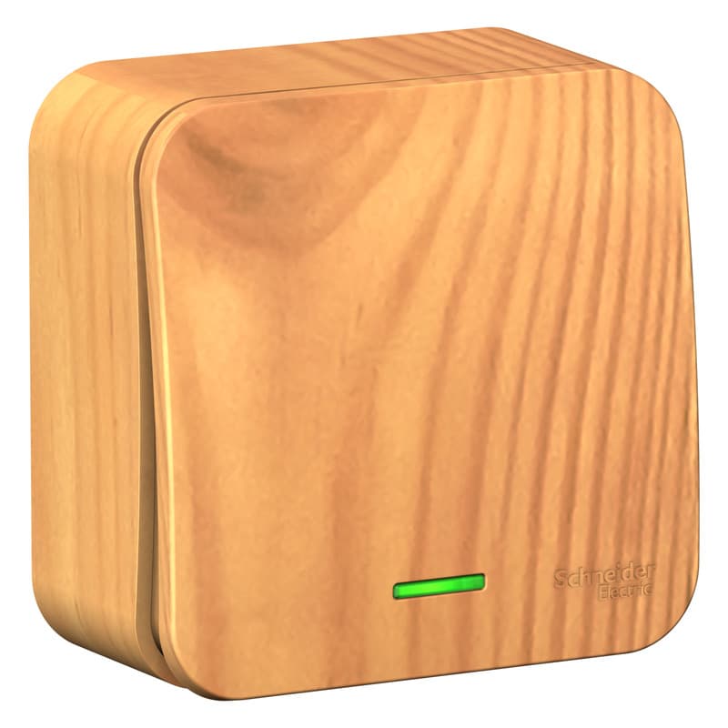 Выключатель одноклавишный проходной с подсветкой Systeme Electric Blanca BLNVA106115, цвет ясень, накладной открытой установки, глянцевый, с изолирующей пластиной.