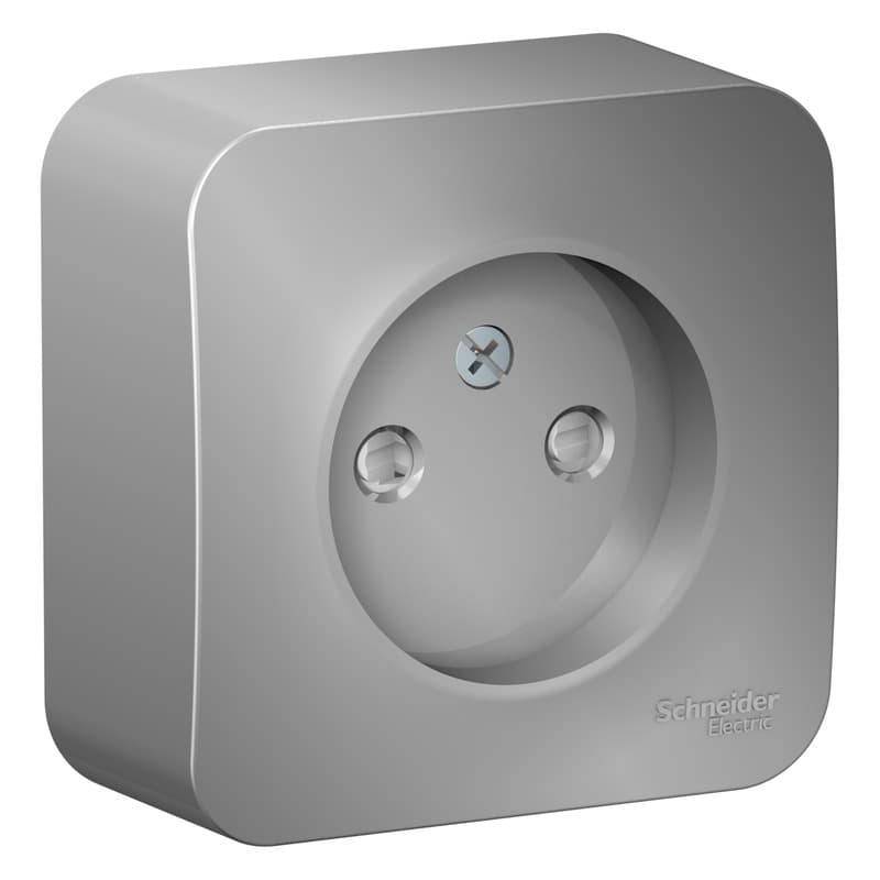 Розетка без заземления с защитными шторками Systeme Electric Blanca BLNRA001113, цвет алюминий, детская безопасность, для скрытого монтажа.