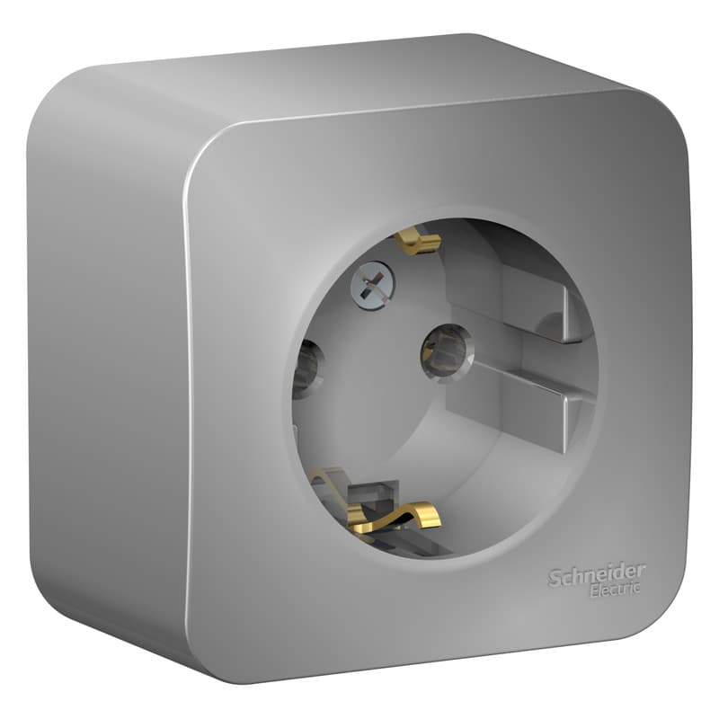 Розетка с заземлением Systeme Electric Blanca BLNRA010113, цвет алюминий, с заземляющим контактом, металлизированный корпус, скрытый монтаж.
