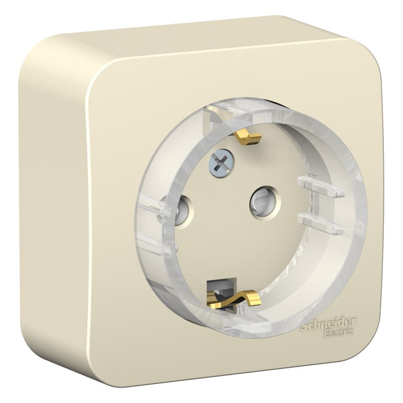Розетка с заземлением и защитными шторками Systeme Electric Blanca BLNRA111112, цвет молочный, защита от детей.