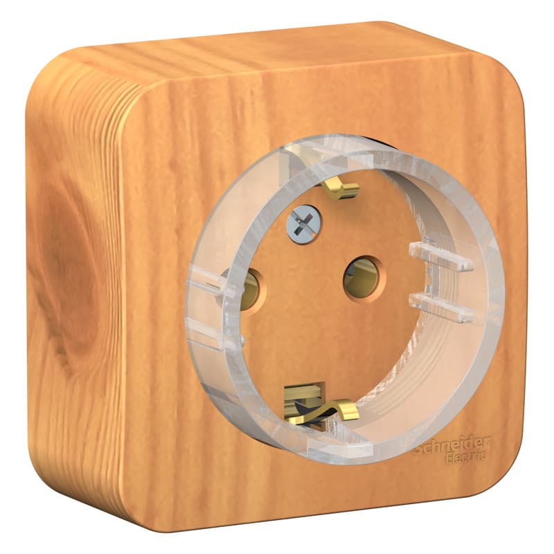 Розетка с заземлением Systeme Electric Blanca BLNRA110115, цвет ясень, накладная открытой установки, компактная, без защитных шторок, изолирующая пластина.