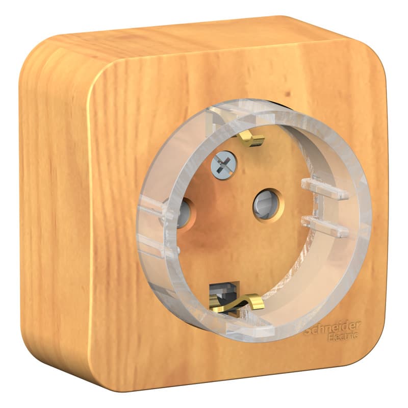 Розетка с заземлением и защитными шторками Systeme Electric Blanca BLNRA111115, цвет ясень, накладная открытой установки, безопасность для детей, компактная.