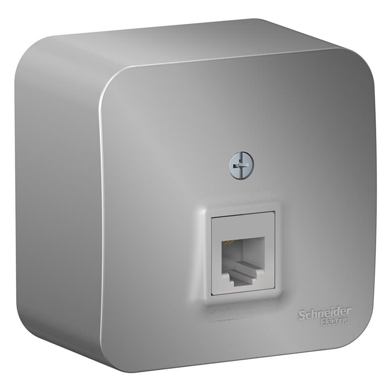 Розетка телефонная Systeme Electric Blanca BLNIA011003, цвет алюминий, для скрытого монтажа, разъем RJ11.