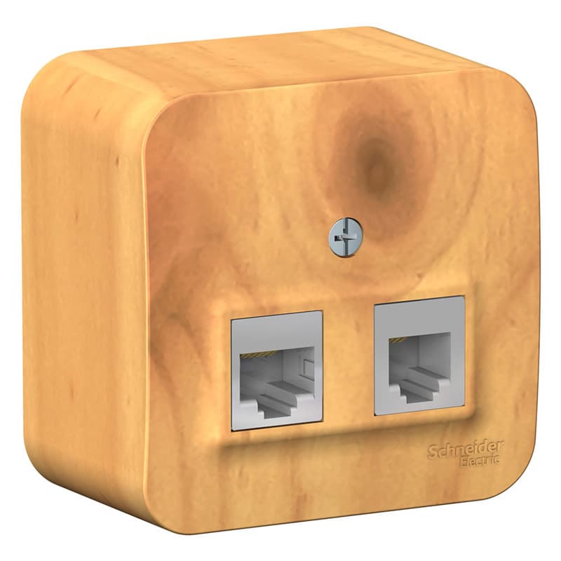 Розетка двойная комбинированная телефонная и компьютерная Systeme Electric Blanca BLNIA045115, цвет ясень, разъемы RJ11 и RJ45.