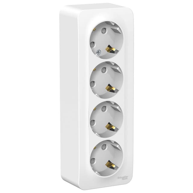 Розетка четверная с заземлением и защитными шторками Systeme Electric Blanca BLNRA011411, цвет белый, защита от детей, четыре разъема с заземлением.
