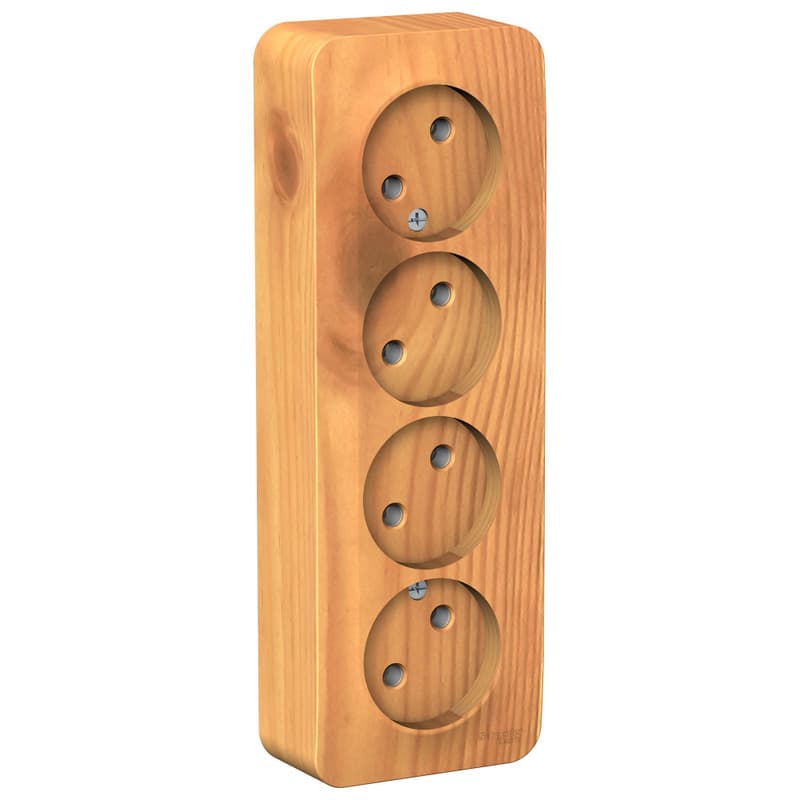 Розетка четверная без заземления Systeme Electric Blanca BLNRA000415, цвет ясень, накладная открытой установки, четыре евроразъема, без защитных шторок.