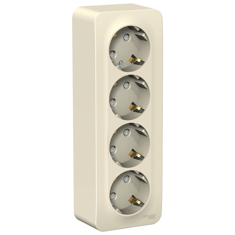 Розетка четверная с заземлением и защитными шторками Systeme Electric Blanca BLNRA011412, цвет молочный, защита от детей, четыре разъема с заземлением.