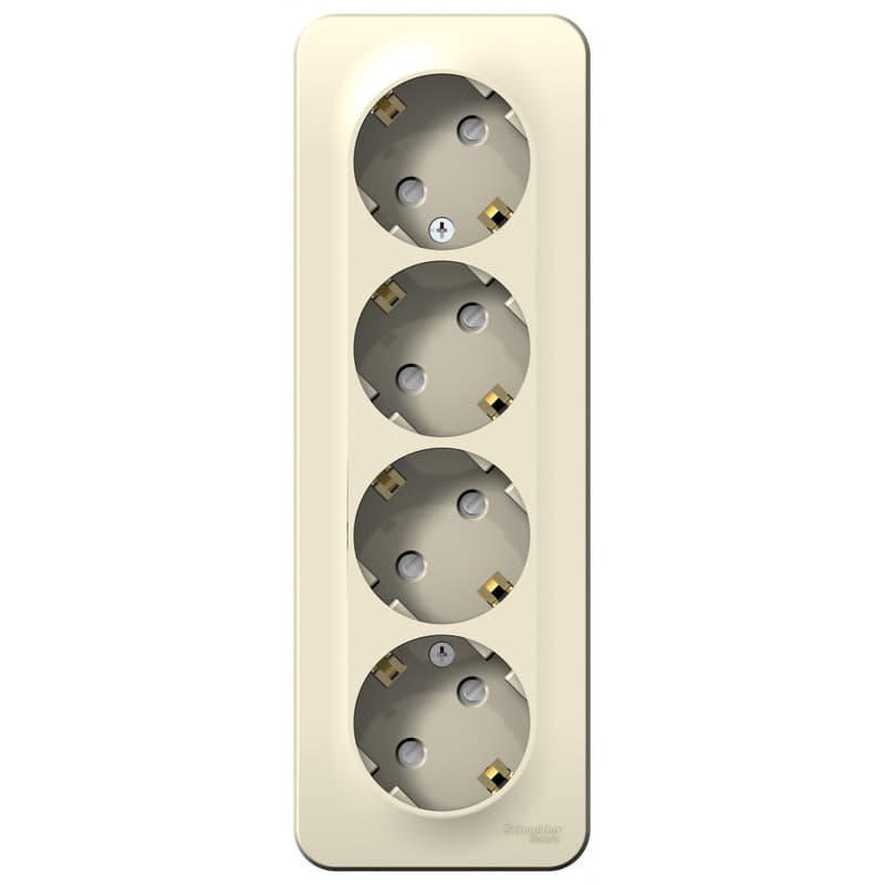 Розетка четверная с заземлением и защитными шторками Systeme Electric Blanca BLNRA011412, цвет молочный.