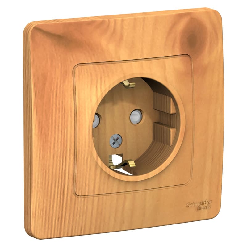 Розетка с заземлением и защитными шторками Systeme Electric Blanca BLNRS001115, цвет ясень, защита от детей, безопасное подключение.