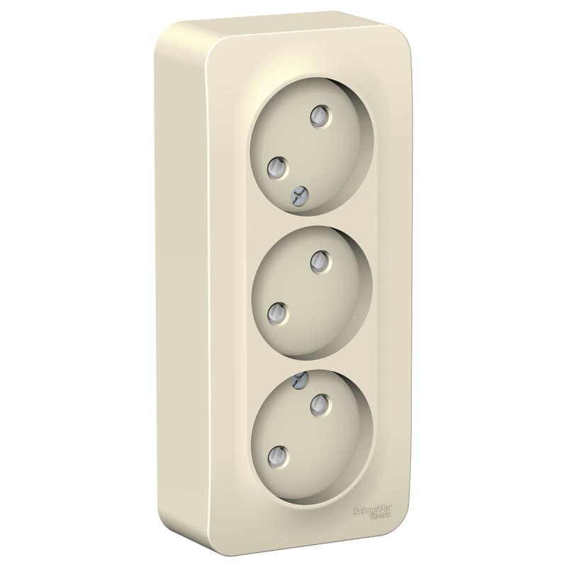 Розетка тройная без заземления с защитными шторками Systeme Electric Blanca BLNRA001312, цвет молочный, защита от детей, три евроразъема.