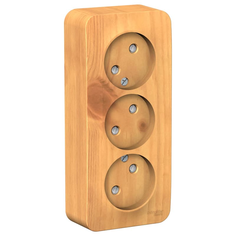 Розетка тройная без заземления с защитными шторками Systeme Electric Blanca BLNRA001315, цвет ясень, накладная открытой установки, безопасность для детей