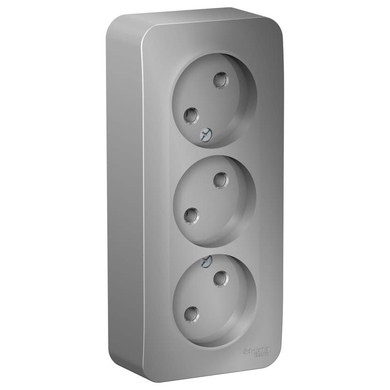 Розетка тройная без заземления Systeme Electric Blanca BLNRA000313, цвет алюминий, три евроразъема, для скрытого монтажа, металлический дизайн.