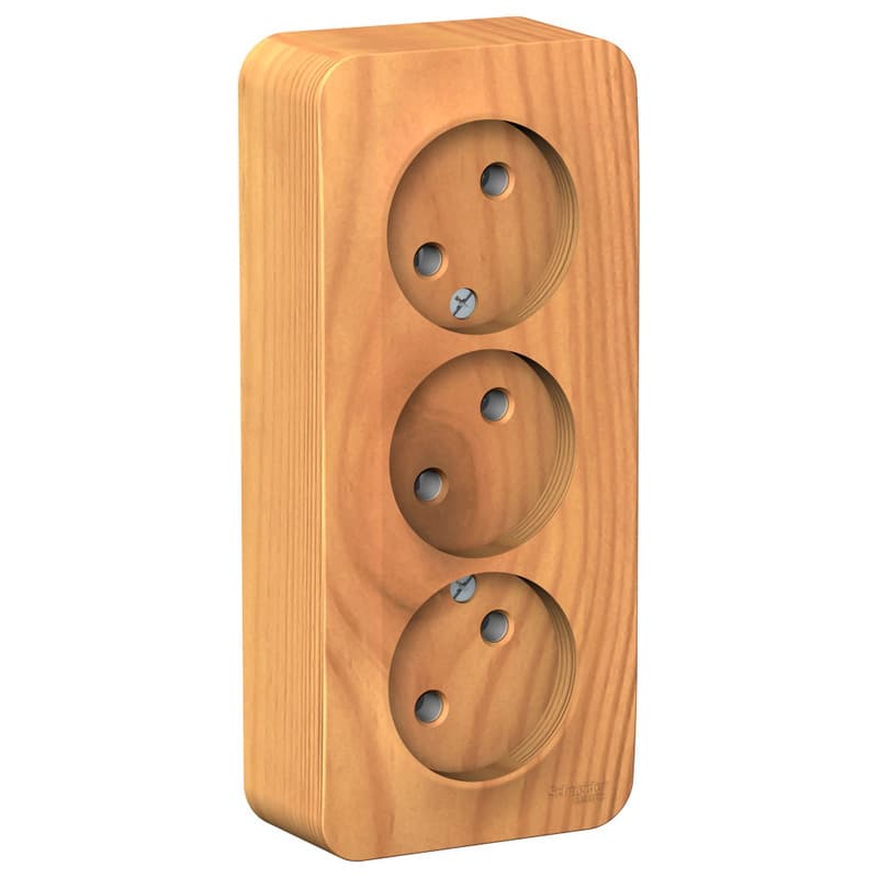 Розетка тройная без заземления Systeme Electric Blanca BLNRA000315, цвет ясень, накладная открытой установки, три евроразъема, без защитных шторок.