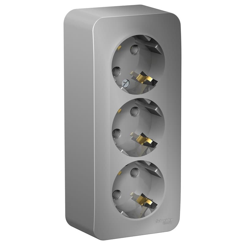 Розетка тройная с заземлением Systeme Electric Blanca BLNRA010313, цвет алюминий, три евроразъема с заземлением, для скрытого монтажа.