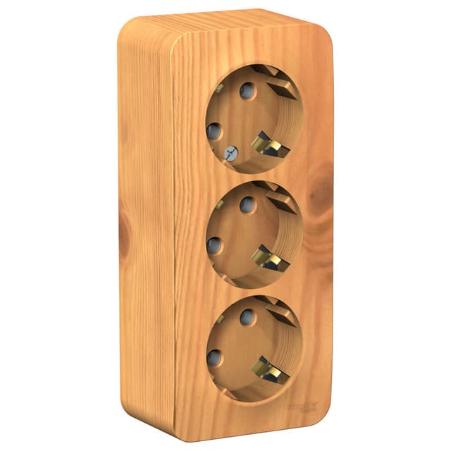 Розетка тройная с заземлением Systeme Electric Blanca BLNRA010315, цвет ясень, накладная открытой установки, без защитных шторок, изолирующая пластина.