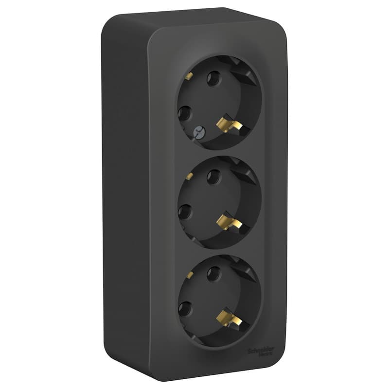 Розетка тройная с заземлением Systeme Electric Blanca BLNRA010316, цвет антрацит, три евроразъема с заземлением.