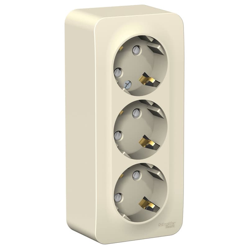 Розетка тройная с заземлением и защитными шторками Systeme Electric Blanca BLNRA011312, цвет молочный, защита от детей, три разъема с заземлением.