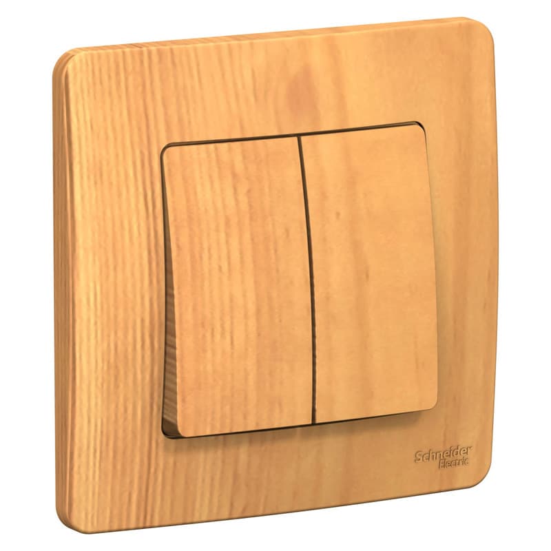 Выключатель двухклавишный проходной Systeme Electric Blanca BLNVS106605, цвет ясень, для управления двумя группами света из двух мест, скрытый монтаж.