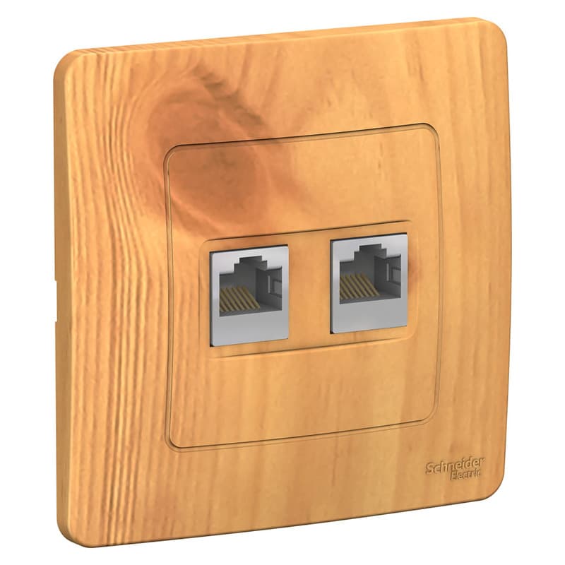 Розетка двойная компьютерная (интернет) Systeme Electric Blanca BLNIS045455, цвет ясень, два порта RJ45 Cat.5e, для скрытого монтажа.